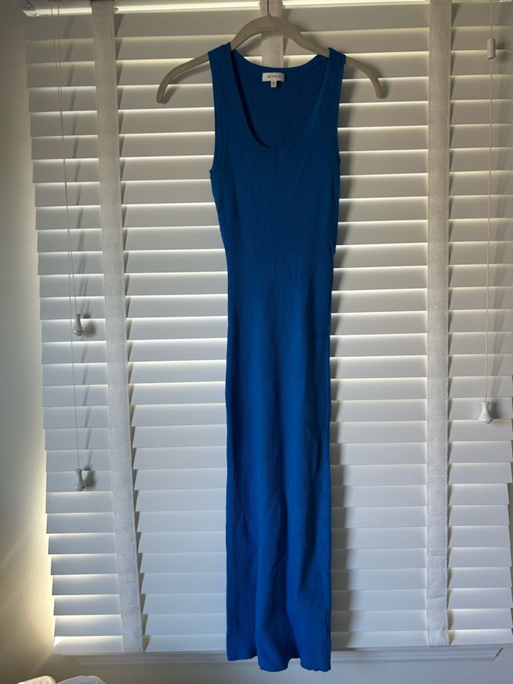 Better Be Midi Dress Ribbed Blue Sleeveless Fitted Medium